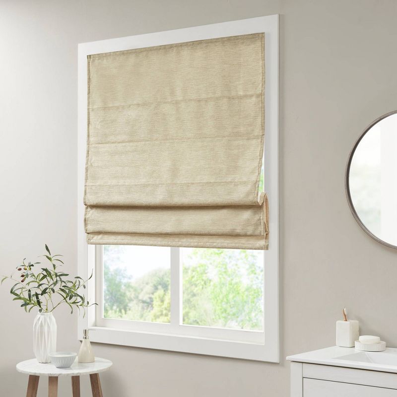 Aberdeen Printed Faux Silk Room Darkening Cordless Roman Blinds and Shade Taupe, 3 of 15