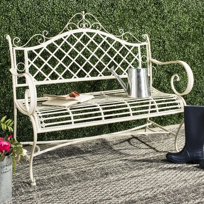 Charming Place de Vosges 46" Antique White Wrought Iron Garden Bench
