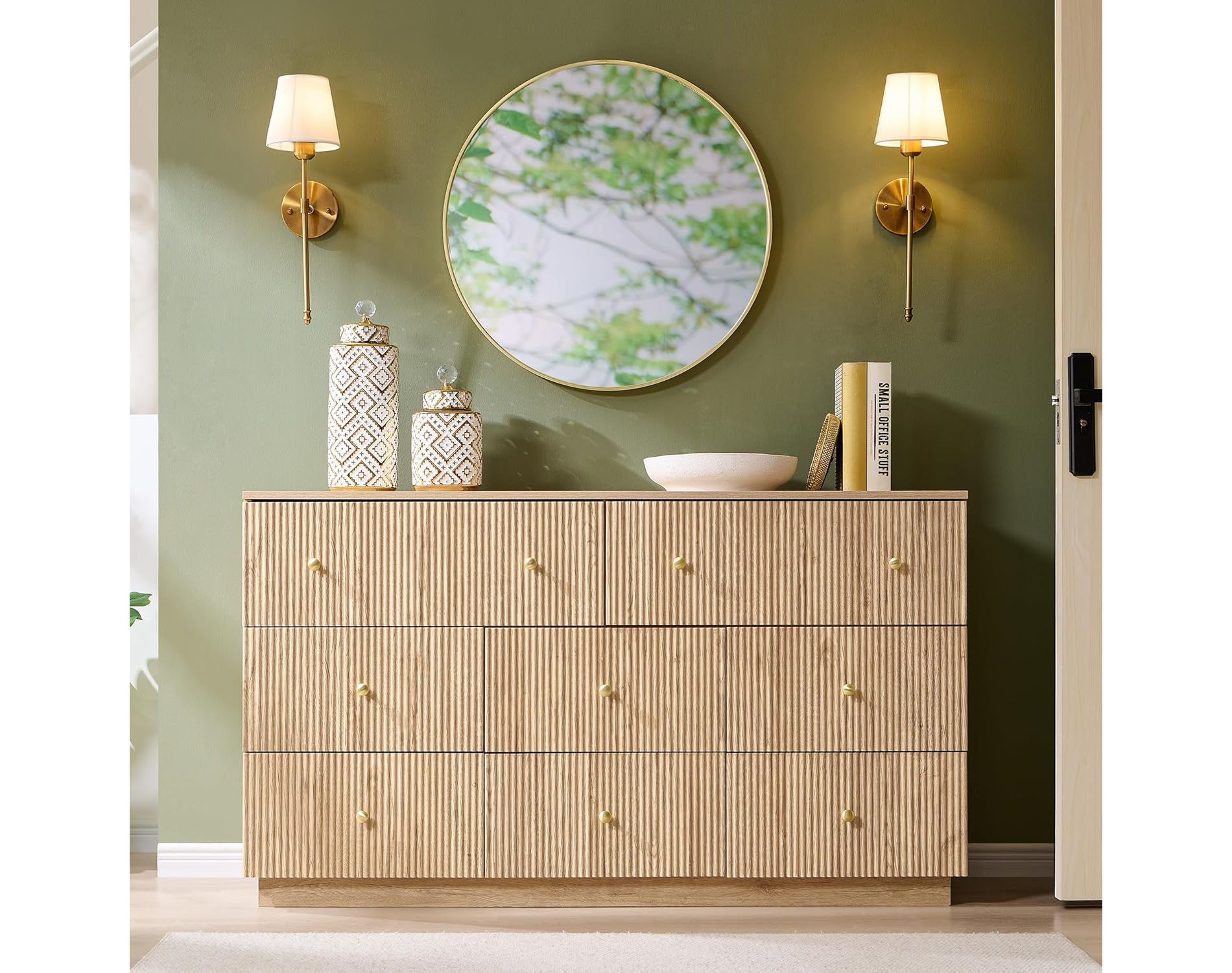 SinCiDo 8 Drawer Fluted Dresser, 55" Wide Wood Chest of Drawers with Deep Storage, Modern Storage Organizer for Bedroom, Living Room, Natural
