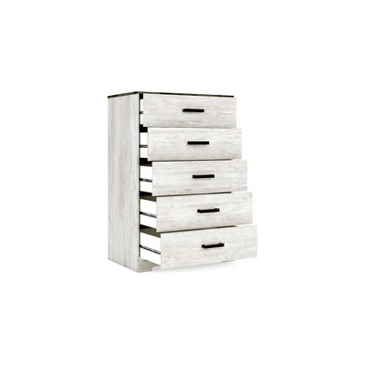Transitional Whitewash & Charcoal Gray 5-Drawer Chest with Pewter-Tone Hardware
