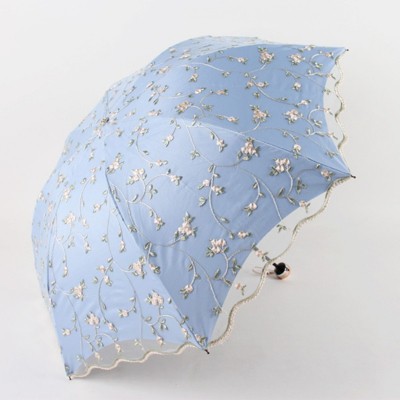 BEAFUP Embroidered Double Layer Lace Umbrella -Sun Protection, Compact 3-Fold Design for Women,Lightweight & Durable for Rainy/Sunny Days