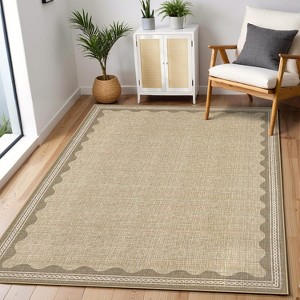 Acekool Washable Area Rug, Non Slip Soft Low Pile Carpet, Geometric Bordered Modern Accent for Living Room Bedroom Nursery, Lightweight - 1 of 4