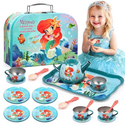 Skirfy 19PCS Kids Tea Party Set Includes Kettle, Princess Tea Time Toys Playset Kitchen Pretend Play Toy for 3-5 Years Old