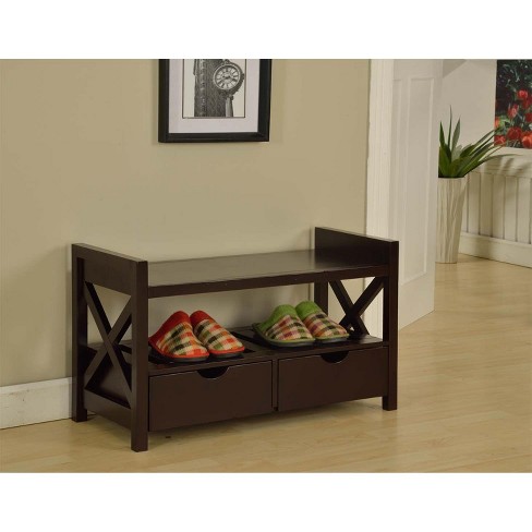 Kings Brand Furniture Corinth Shoe Storage Bench With Drawers (Cherry) - image 1 of 4