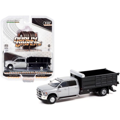 2018 Ram 3500 Dually Landscaper Dump Truck Bright Silver Met. and Black "Dually Drivers" 1/64 Diecast Model Car by Greenlight
