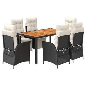 vidaXL Patio Dining Set with Cushions Outdoor Garden Furniture Poly Rattan - Black and Cream 59.1" Table Length 6 Pieces - 1 of 4