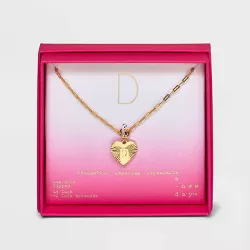 14K Gold Dipped 'D' Initial Diamond Cut Heart Pendant Necklace - A New Day™ Gold