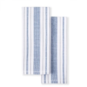 Martha Stewart Morris Stripe Dual Purpose Kitchen Towel 2-Pack Set, Blue, 16"x28" - 1 of 3