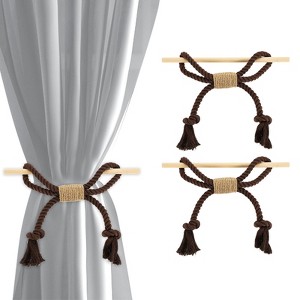Unique Bargains Cotton Hand-Woven Decorative Tassel Curtain Tiebacks with Wood Club - 1 of 4