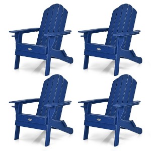 Tangkula 4PCS Patio Folding Adirondack Chair Weather Resistant Cup Holder Yard Navy - 1 of 4
