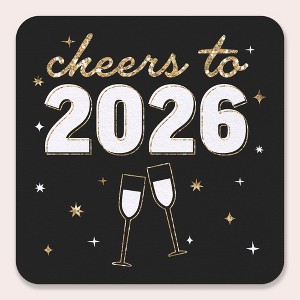 Big Dot of Happiness 25 Ct Hello New Year Drink Coasters, 4 in Disposable Square Paper Coasters for Cheers to 2026 NYE Table Decor for Cocktail Drinks - 1 of 4
