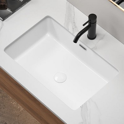 Hrinhom23.8"W Rectangle Undermount Bathroom Sink Under Counter,Modern Kitchen Ceramic Basin Sink Without Faucet