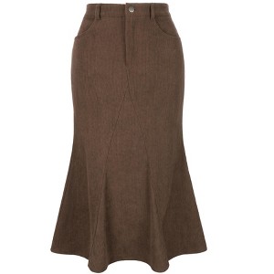 INSPIRE CHIC Women's Corduroy High Waist Button Front Fishtail Skirt with Pockets Midi Skirts - 1 of 4