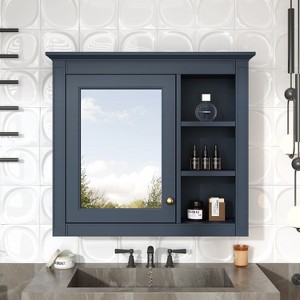 NicBex 30" x 28" Bathroom Storage Wall Cabinet with Mirror & Adjustable Shelves, Medicine Cabinet, Mirror Cabinet with 3 Open Shelves, Gray - 1 of 4
