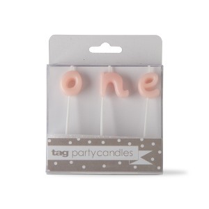 tagltd One Candle Set Pink Paraffin Wax Plastic Pick Baby Girl Birthday Party Decor - 1 of 2