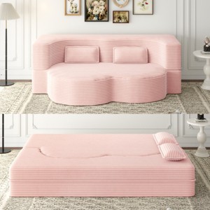 Yukimo 78" Full Size Convertible Floor Sofa Bed - Plush Corduroy Foam-Filled Sleeper Sofa, No Assembly Required for Living Room/Dorm/RV - 1 of 4