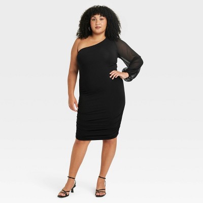 Women's One Shoulder Bodycon Dress - Ava & Viv™ Black 4x : Target