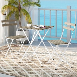 Costway 3 PCS Patio Acacia Wood Bistro Set Bistro Table with 2 Folding Chairs Slatted Seat Brown/Gray - 1 of 4