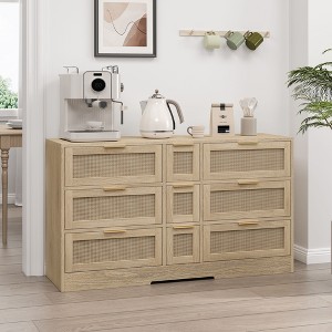 Okak Rustic Sideboard Storage Cabinet with Rattan Mesh Doors, Wooden Buffet Cabinet for Kitchen/Dining Room/Hallway - 1 of 4