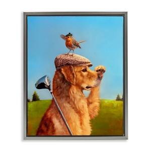 Stupell Industries Bird & Dog Golfing Black Framed Floater Canvas Wall Art - 1 of 4