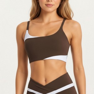 Anna-Kaci Active Women's Asymmetrical Neck Colorblock Sports Bra with Strap Design and Stretch Fit Fabric - 1 of 4
