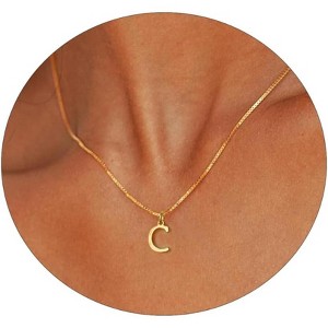 Gold Initial Necklace for Women, 14K Gold Plated Dainty Letter Pendant on Box Chain - 1 of 4