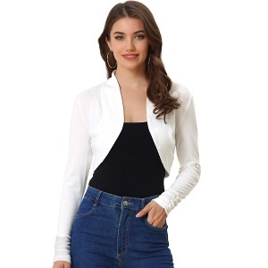 Allegra K Women's Elegant Bolero Ruched Long Sleeve Open Front Cropped Shrug - 1 of 4