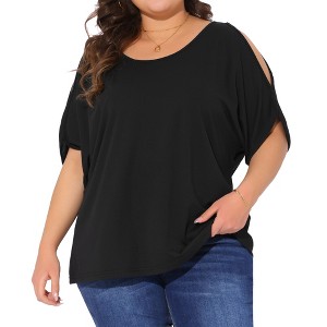 Agnes Orinda Women's Plus Size Round Neck Cold Shoulder Short Sleeve Summer Casual Blouse - 1 of 4