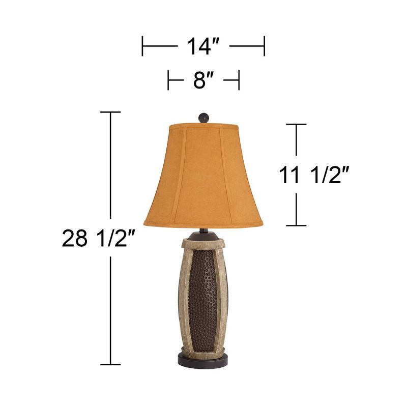 John Timberland Parker Rustic Table Lamps 28 1/2" Tall Set of 2 Hammered Bronze with USB Charging Port Faux Wood Rust Shade for Bedroom House Home, 4 of 7