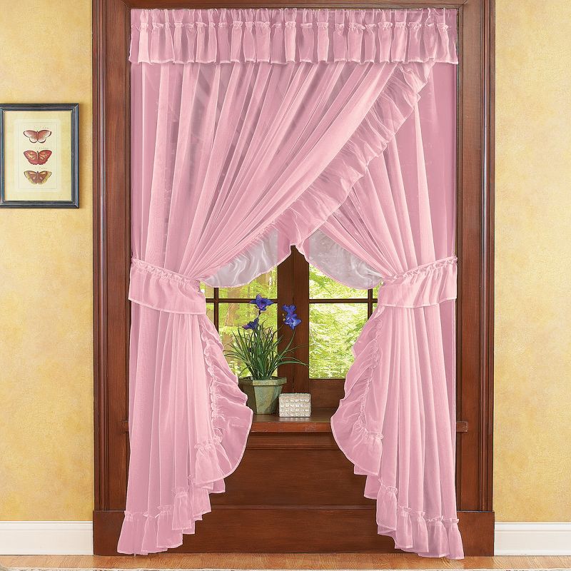 Collections Etc Isabella Ruffled Sheer Fabric Rod Pocket Window Curtain Set, 2 of 4