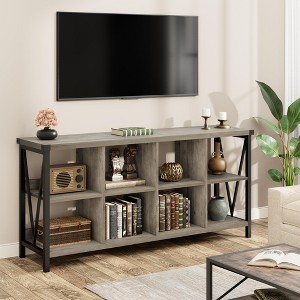 62" Industrial 8-Cube Storage Organizer with 3-Tier Metal Horizontal Bookcase – Long Low Console Shelf - 1 of 4