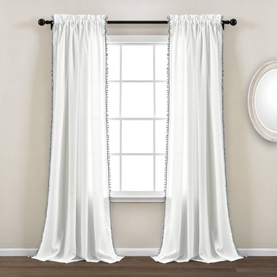 50"x95" Pom Pom Window Curtain Panel Gray - Lush Décor
