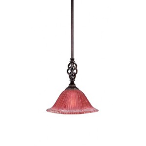 Toltec Lighting Elegante 1 - Light Pendant in  Dark Granite with 10" Raspberry Crystal Shade - 1 of 1