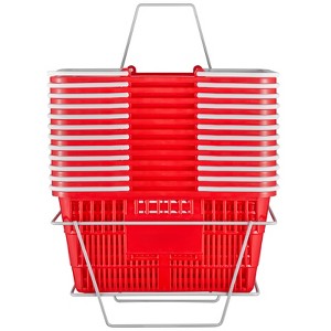VEVOR Shopping Basket, Set of 12, 21L Durable Plastic Grocery Basket with Handle and Stand, 16.5 x 11.8 x 8.27 inch Portable Shop Basket Bulk, Red - 1 of 4