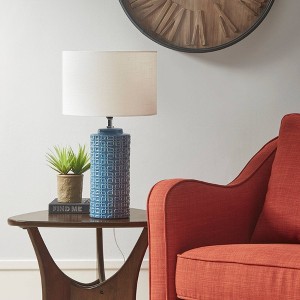 Agape Ceramic (Includes LED Light Bulb) Table Lamp White - Ink+Ivy: Modern Drum Shade, Ceramic Base, 20-Inch Height - 1 of 4