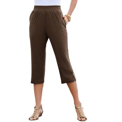 Roaman's Women's Plus Size Petite Soft Knit Capri Pant - S, Brown : Target