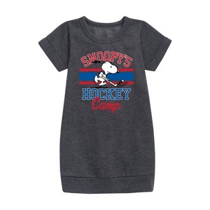 - Peanuts - Snoopy's Hockey Camp Graphic Short Sleeve Fleece Dress - 1 of 4