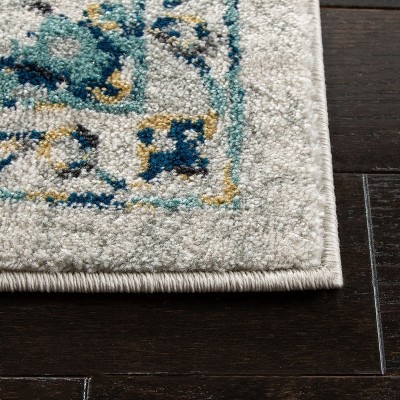 Ivory and Blue High Pile Floral Medallion Area Rug
