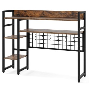 Costway Desk Shelf 4-Tier Desktop Display Rack with Metal Grid Panel & 6 Hooks Brown/Black - 1 of 4