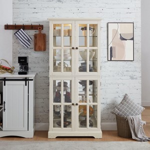 Sapphtopaz Antique 6-Tier Bookcase with Glass Doors Adjustable Shelves, Curio Display Cabinet, Bookshelf Showcase for Home or Office - 1 of 4