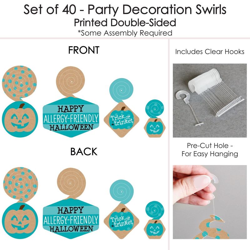 Big Dot of Happiness Teal Pumpkin - Halloween Allergy Friendly Trick or Trinket Hanging Decor - Party Decoration Swirls - Set of 40, 5 of 8
