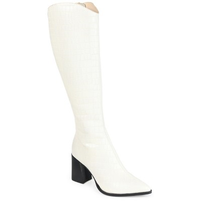 Journee Signature Womens Genuine Leather Laila Almond Toe Inside Zip Knee High Boots
