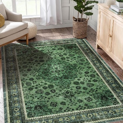 Washable Area Rug Vintage Foldable Thin Rug Soft Low-Pile Non-Slip Stain Resistant Floor Indoor Outdoor Carpet