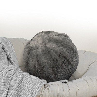 Gray 10-Inch Round Faux Fur Ball Throw Pillow