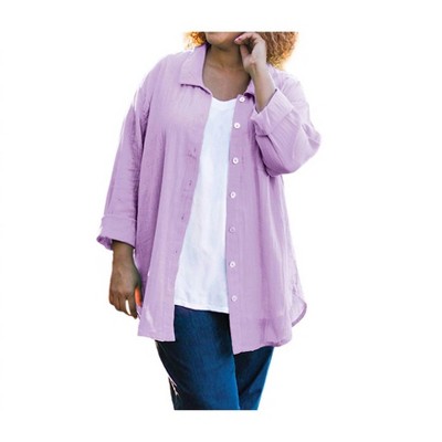 Women's Cotton Collar Long Sleeve Kendall Shirt - Plus - On The Plus Side