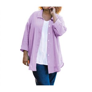 Women's Cotton Collar Long Sleeve Kendall Shirt - Plus - On The Plus Side - 1 of 2