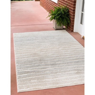 Light Gray Stripe Rectangular Outdoor Rug 8' x 10'