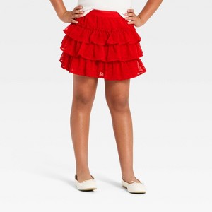 Girls' Valentine's Day Tiered Flocked Heart Skirt - Cat & Jack™ Red - 1 of 3