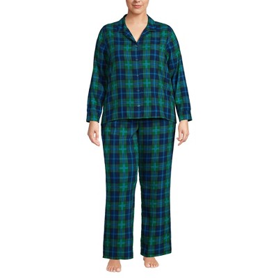 Lands' End Women's Flannel 2 Piece Pajama Set - Long Sleeve Shirt and Pants