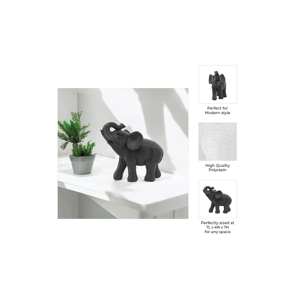 Sagebrook Home 7" Elephant Sculpture - Decorative Polyresin Elephant Statue For Home Decor - Table Accent, Desktop Figurine - thumbnail 4